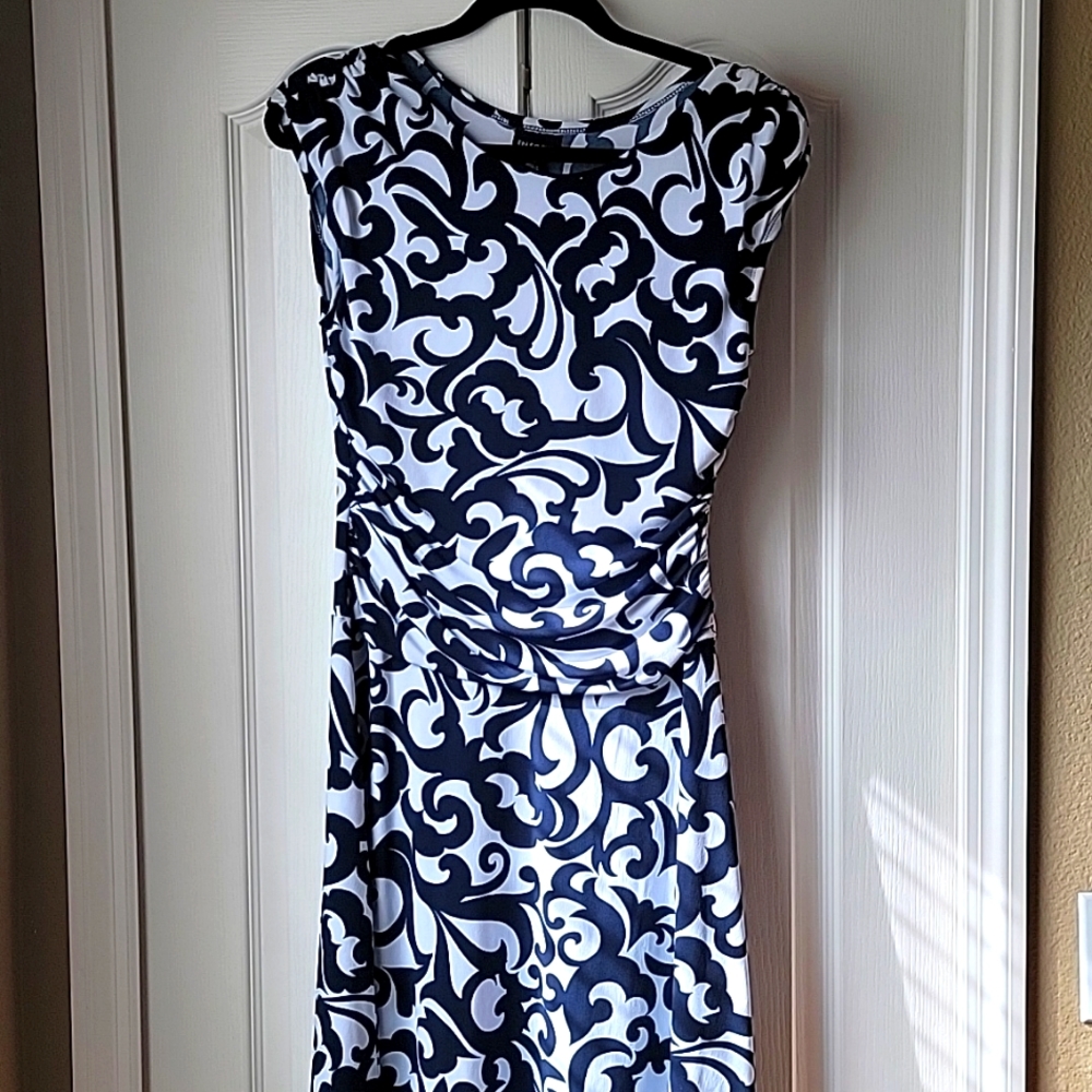 Navy blue and white dress.